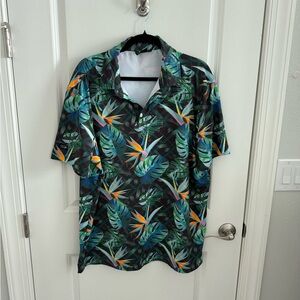 Sunday Swagger Men's Tropical Leaf Print Golf Polo Shirt - XL